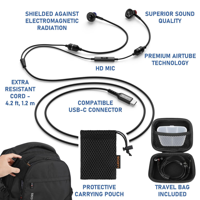 LUDOS NOVA Air Tube Headphones – EMF & Anti Radiation Wired Earbuds, 5 Years Warranty with Remote Driver Chamber, Noise-Free Mic – Zero EMF Headphones for Work, Travel, Study – Radiation Audio