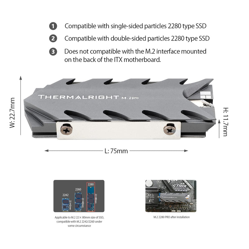 Thermalright M.2 2280 Pro SSD Heat Sink, 8 mm Heatpipe, High Performance Double Side Thermal Pad