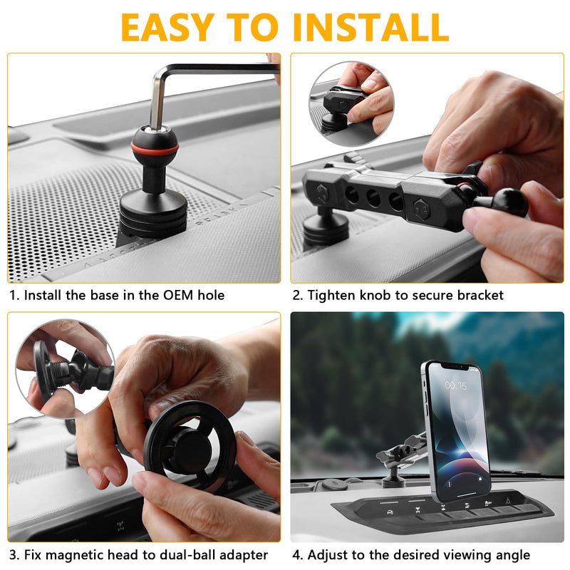 Phone Mount for Ford Bronco 2021-2026 2/4 Door | 360°Adjustable Magnetic Dashboard Phone Holder, MagSafe Dash Mount for Bronco Accessories (Not for Bronco Sport)