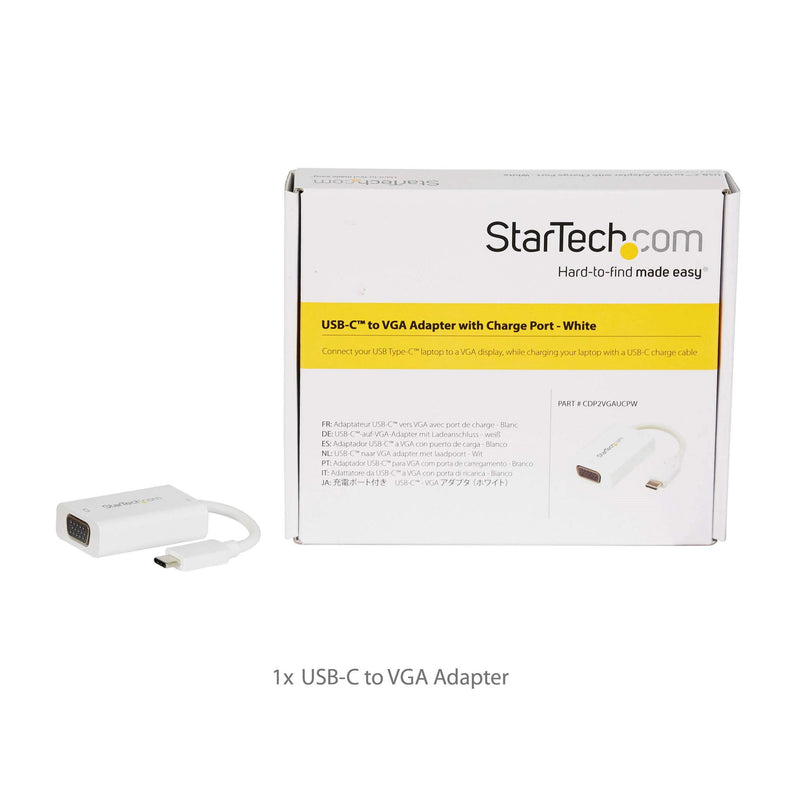 StarTech.com USB C to VGA Adapter with Power Delivery - 1080p USB Type-C to VGA Monitor Video Converter w/ Charging - 60W PD Pass-Through - Thunderbolt 3 Compatible - White (CDP2VGAUCPW)
