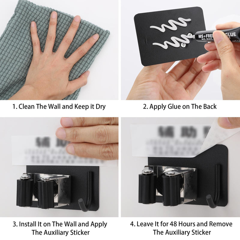 YAOSHENGUP Pack of 5 Broom Holder Wall Self-Adhesive Tool Holder Stainless Steel Garden Tool Holder Wall Mount Tool Holder Hook Rack Broom Holder Garden Tool Holder Wall Hooks for Bathroom Kitchen