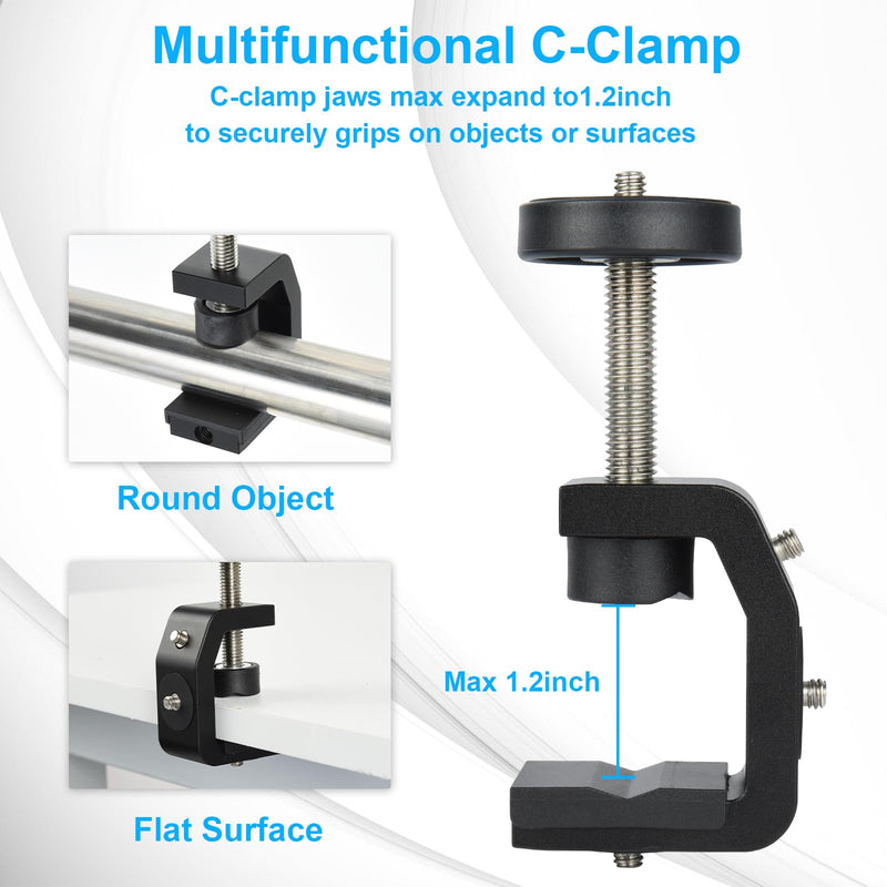 UTEBIT C Clamp Camera Mount Tripod Clamp with Mini Ball Head Desk Clamps（1/4 Thread Hole）C Clamp Mount with 1/4" Hot Shoe Compatible for Camera Woodworking Desktop