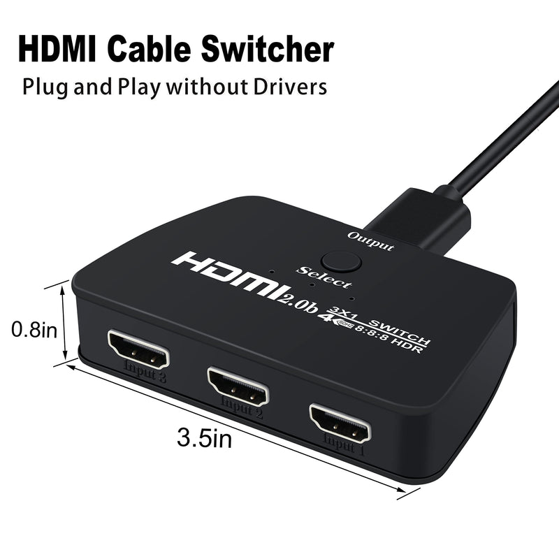 4K@60Hz HDMI Switch, NEWCARE HDMI Switch 3 in 1 Out, 3-Port HDMI Switcher Selector, Supports 4K, 3D, HDCP2.2, HDMI2.0, HDR, for Fire Stick 4K, HDTV, PS4/5, Game Consoles, PC