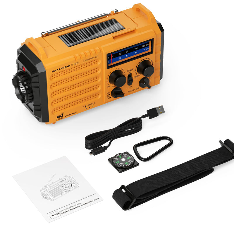 [AUSTRALIA] - Eoxsmile Emergency Radio with NOAA Weather Alert, 5000mAh Solar Hand Crank Portable AM/FM Shortwave Radio, Rechargeable Battery Powered, USB Charger, Flashlight, SOS Alarm for Home Outdoor Survival Yellow 