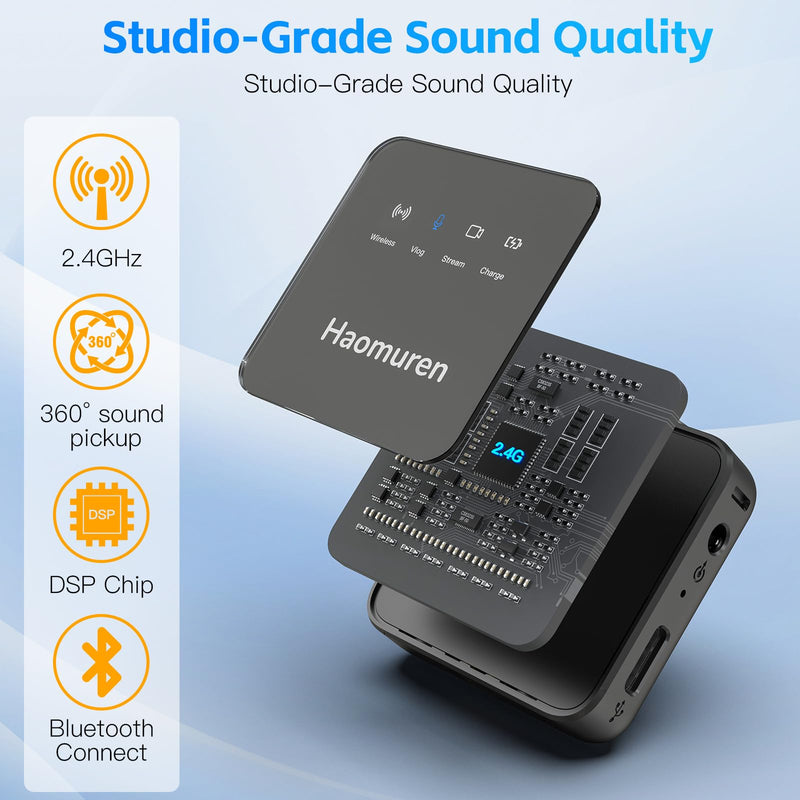 [AUSTRALIA] - Haomuren Wireless Lavalier Microphone 2 Pack,Wireless Microphone,Compatible with iPhone,Android,Camera,iPad,Tablet,PC,Noise Cancel,Echo,Bluetooth Lapel Mic for Video Recording,Stream,Vlogs Black 