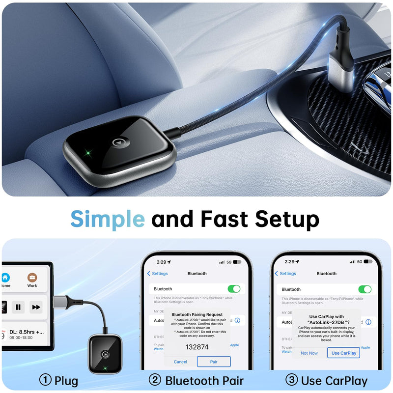 Wireless CarPlay Adapter for Apple CarPlay, Easy to Upgrade Wired CarPlay to Wireless, Instant Connectivity, Super Mini Car Play Dongle for iPhone Fit for Cars with Built-in CarPlay