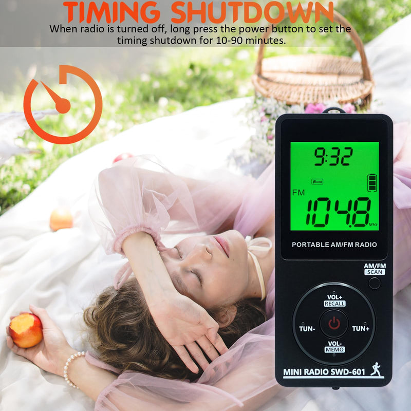 [AUSTRALIA] - AM/FM Personal Portable Mini Radio with Digital Tuning LCD Display and Backlight Time, SWDSTP Rechargeable Pocket Radio with Earphone and Belt Clip for Walking, Jogging 