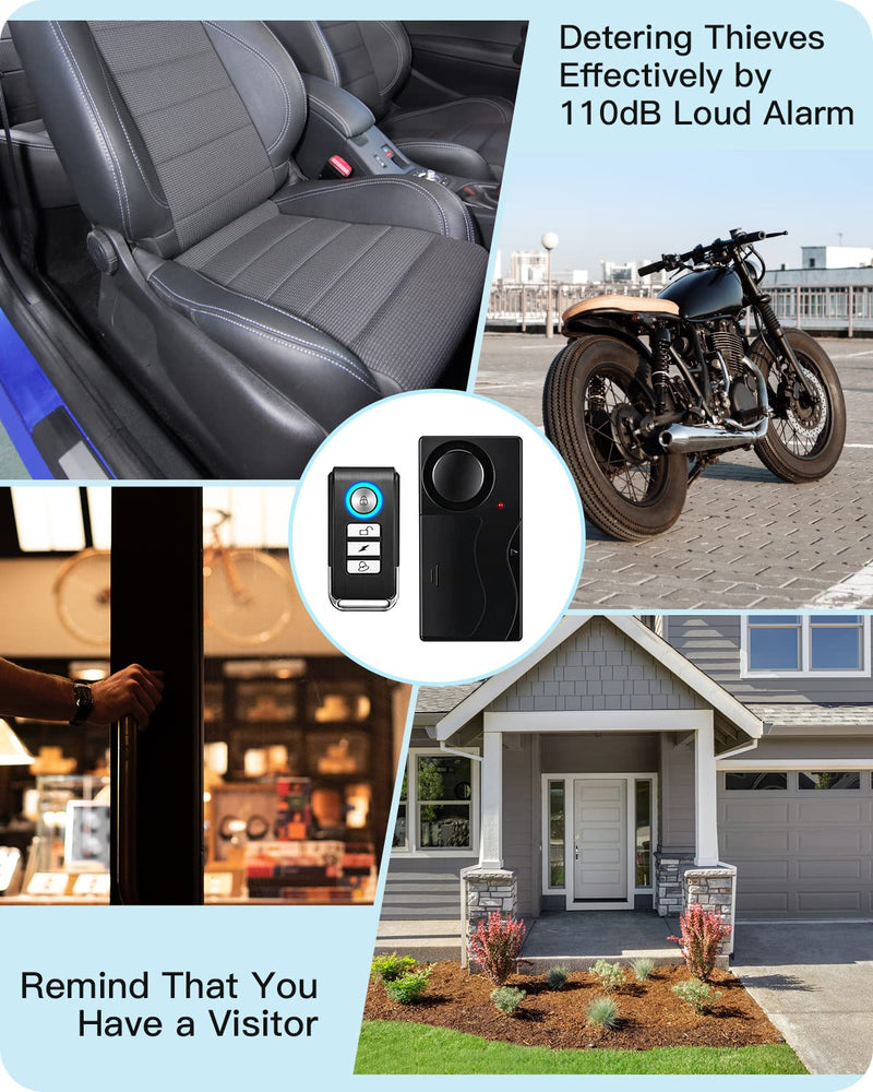 WSDCAM 110db Loud Wireless Vibration Alarm with Remote Control Anti-Theft Alarm Car Bike Motorcycle Vehicle Security Alarm Door and Window Alarm 3 Pack
