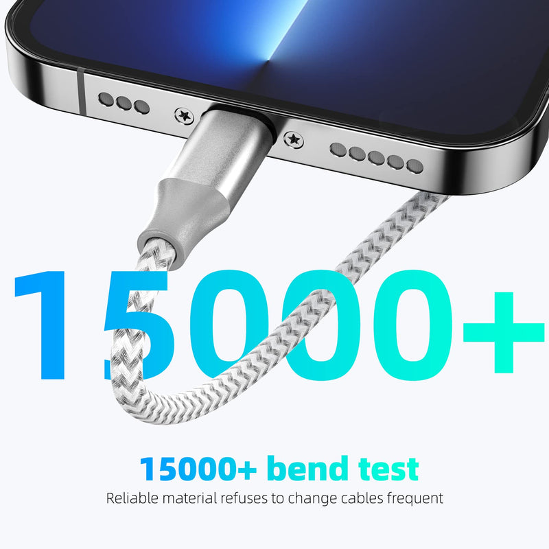 [AUSTRALIA] - iPhone Charger 3pack 10FT Apple MFi Certified Long Lightning Cable Fast Charging High Speed Data Sync USB Cable Compatible iPhone 14 13/12/11 Pro Max/XS MAX/XR/XS/X/8/7/Plus/6S (Grey White) Grey White 