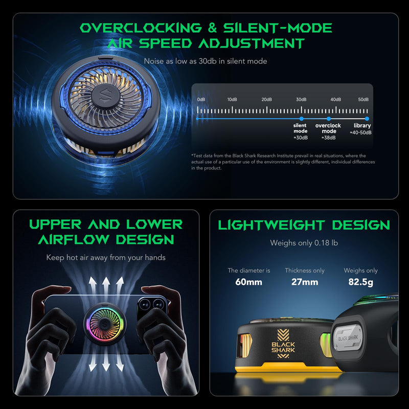 Black Shark FunCooler 5 Magnetic Cell Phone Cooler for Gaming, Portable Mobile Phone Cooling Fan with RGB Light, Cellphone Radiator for iPhone Magnetic Series/Android/Tablet/iPad (Black) FunCooler 5 Black