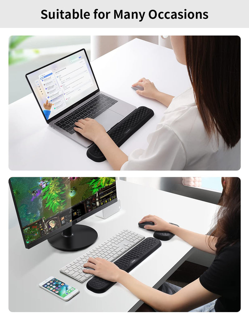 VAYDEER Keyboard and Mouse Wrist Rest Pad Set Padded Memory Foam Hand Rest Support for Office, Computer, Laptop, Mac Typing and Wrist Pain Relief and Repair(Large Set) Large keyboard wrist rest + Small mouse wrist rest