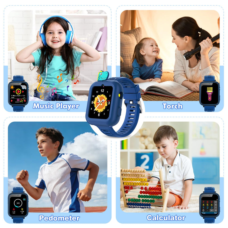 Pink Smart Watch for Kids with 3 Watch Bands and Blue Kids Watch with Selfie-Cam,Puzzle Games, Habit Tracking, Torch, MP3 Player, Voice Recorder, Pedometer
