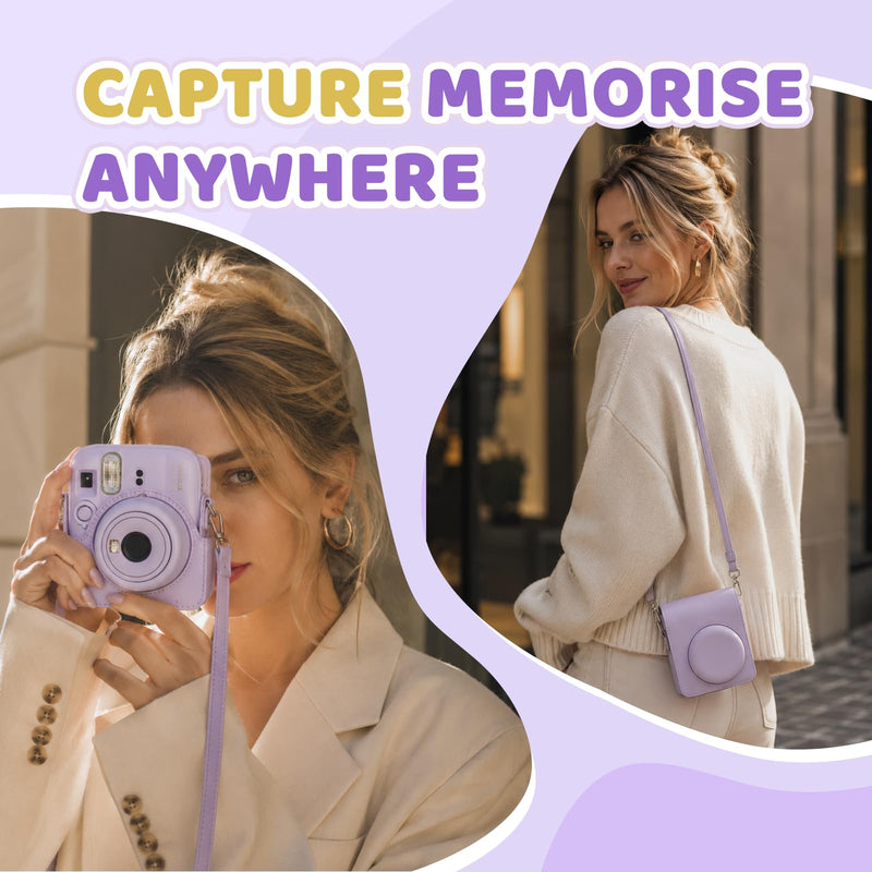Instant Mini 13 Case for Fujifilm Instax Mini 13 12 Camera, PU Leather Protective Camera Bag with Pocket & Adjustable Shoulder Strap (Dreamy Purple) - Case Only Dreamy Purple