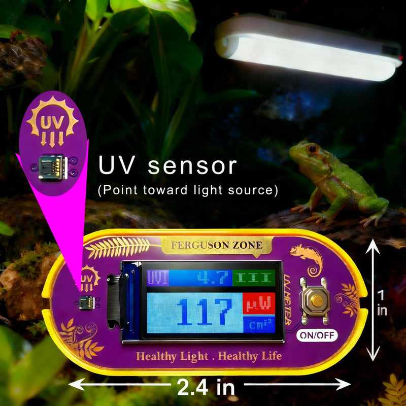 [AUSTRALIA] - Reptile UVB UVA Light Meter for Bearded Dragon Tank Accessories, Portable Light Meter & Radiation Detector for Reptiles, Test Light and Sunlight Wavelength Meter with CR2032 Battery Light Yellow 