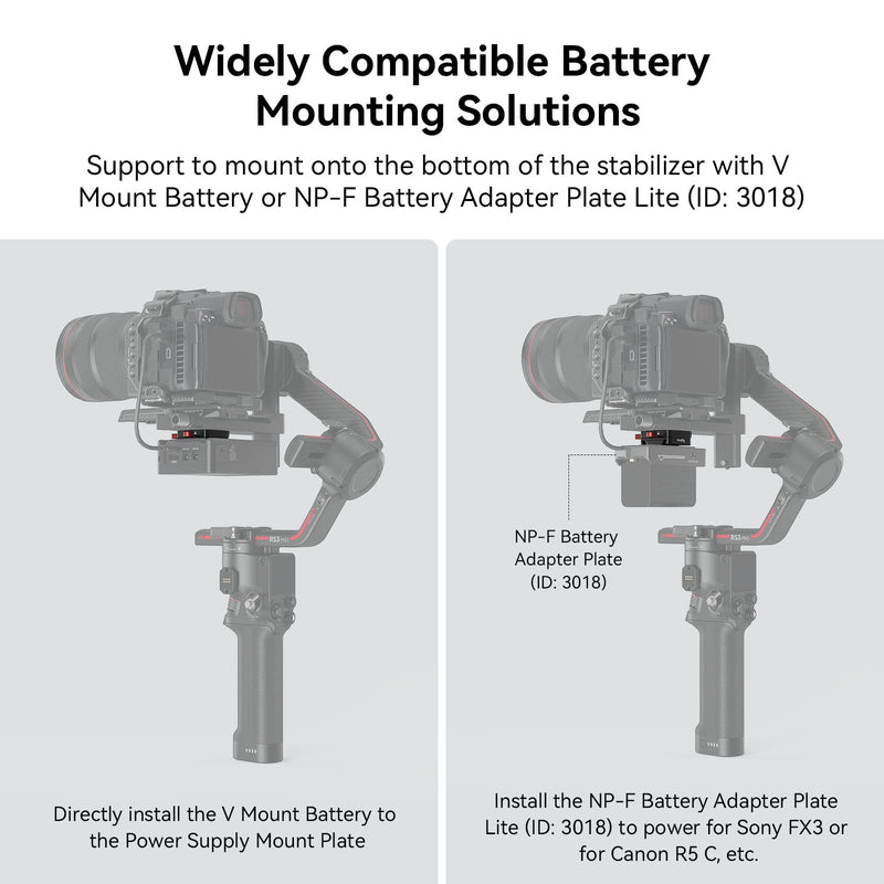 SMALLRIG Mini V Mount Battery Plate for DJI RS 3 / RS 3 Pro/RS 2 / RSC 2 Gimbals, Comes with V-Lock, Cold Shoe & 1/4"-20 Threaded Holes for V Mount Battery & NP-F Battery - 4189