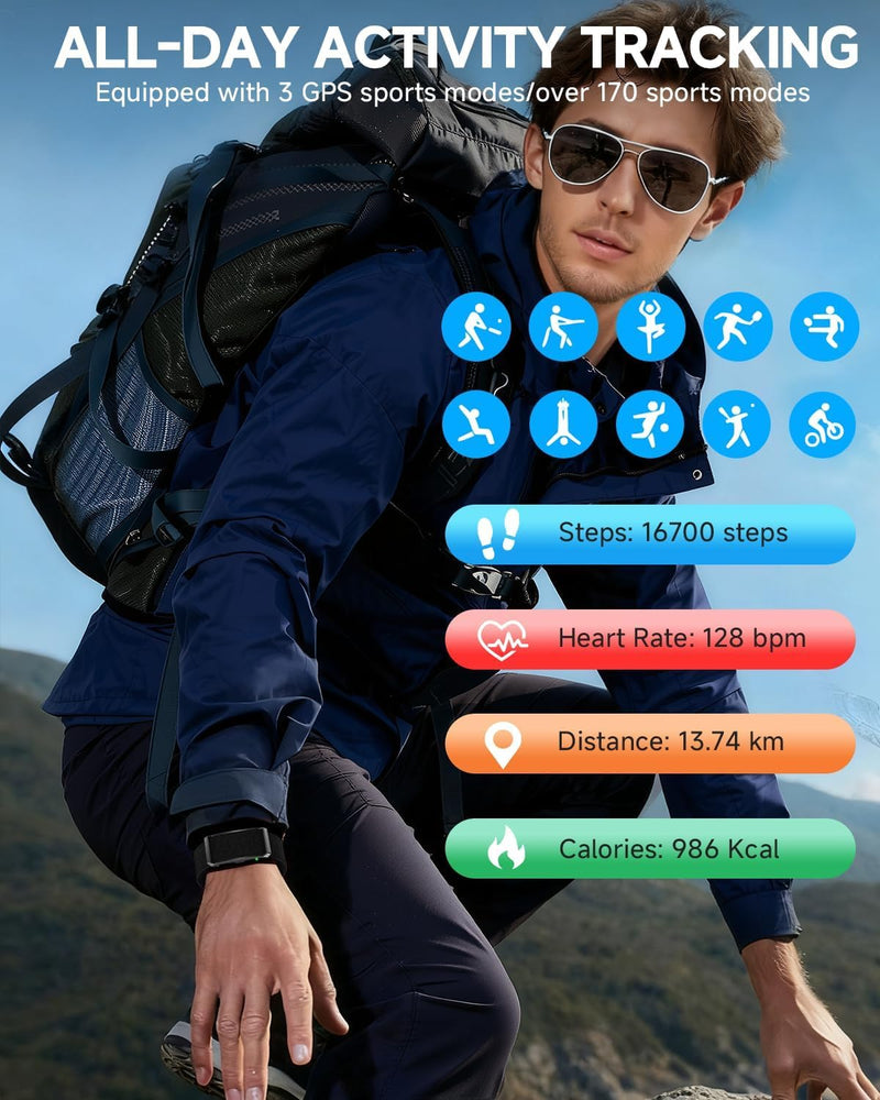 Smart Bracelet, Health Activity Fitness Trackers, Screenless Smart Band | All-Day Continuous Heart Rate/Blood Pressure Monitor, Sleep Tracker, 170+ Sport Modes, Smart Bracelet for Men with Free APP