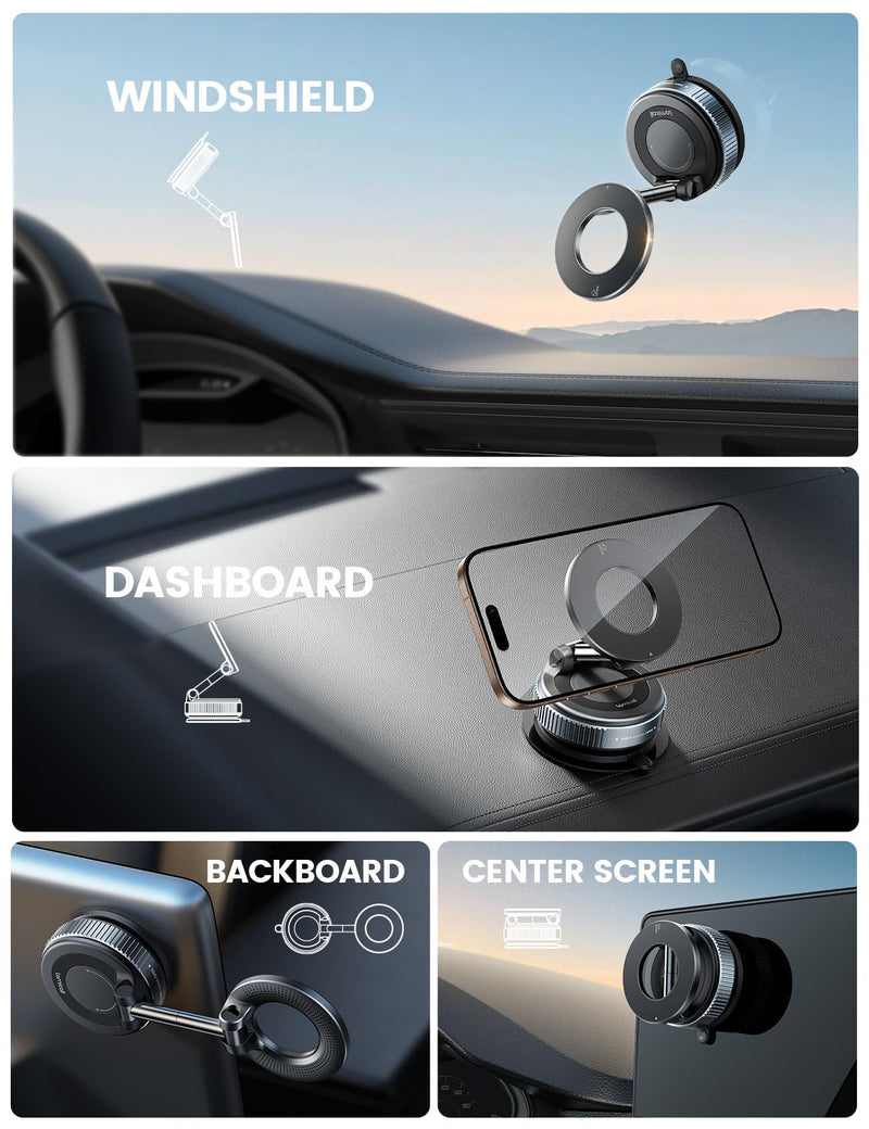Lamicall for MagSafe Car Mount 70LBS Vacuum Suction Dashboard & Windshield | 20X Magnet Car Phone Holder 360° Foldable Magnetic Phone Holders for Your Car fit iPhone 17 16 15 14 Pro Max Gift Truck Black
