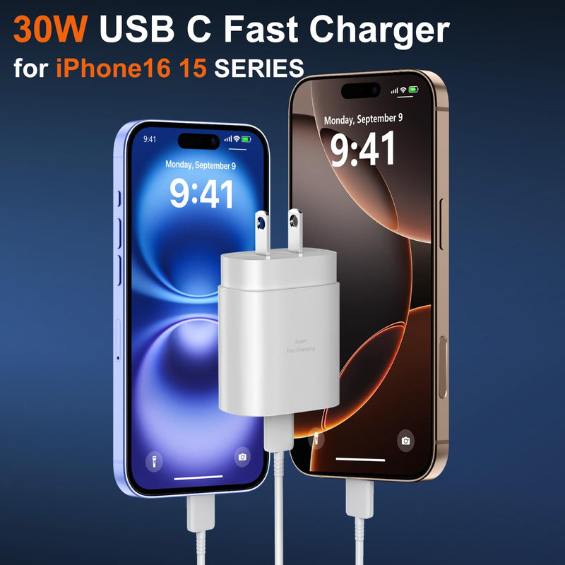 iPhone 16 15 Pro Max Charger Fast Charging, 30W USB C iPhone 15 16 Pro Max Fast Charger Block with 10FT Long USB C Charging Cable for iPhone 16 Pro Max/16 Pro/15 Pro Max,iPad,Samsung Galaxy S24 Ultra White