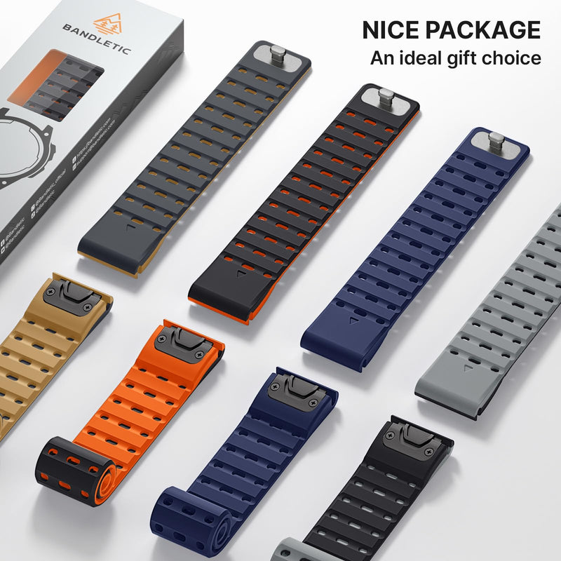 Bandletic Magnetic Band Compatible with Garmin Watch Quick Fit 22mm | 17 N52 Magnets + Snap Button, Stays on Arm During Sports, For Instinct E/3 45mm/2/Fenix E/8 47mm/7/6/5/Forerunner 970/965/955 Black/Orange