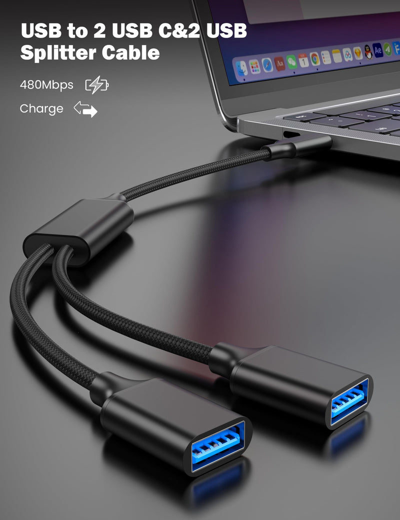 USB Splitter 1 in 2 Out,USB Male to Dual USBA Female Y Splitter | 30cm USB 2.0 Splitter Cable Adapter for Car,for PC,Laptop,MacBook,Keyboard,PS4,PS5,Xbox,Flash Drive,LED,Mouse USB Type A to 2 USB Type A