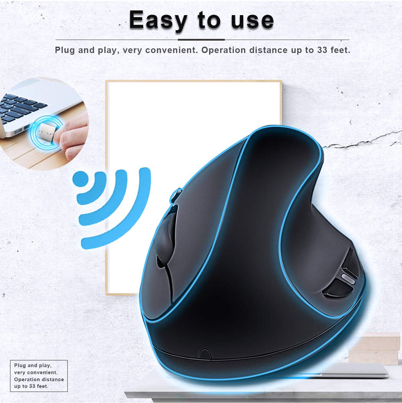 Ergonomic Wireless Mouse, Wireless Vertical Mouse 2.4GHz Optical Mice with Adjustable DPI 800/1200/1600 for Small Hands,Black Black
