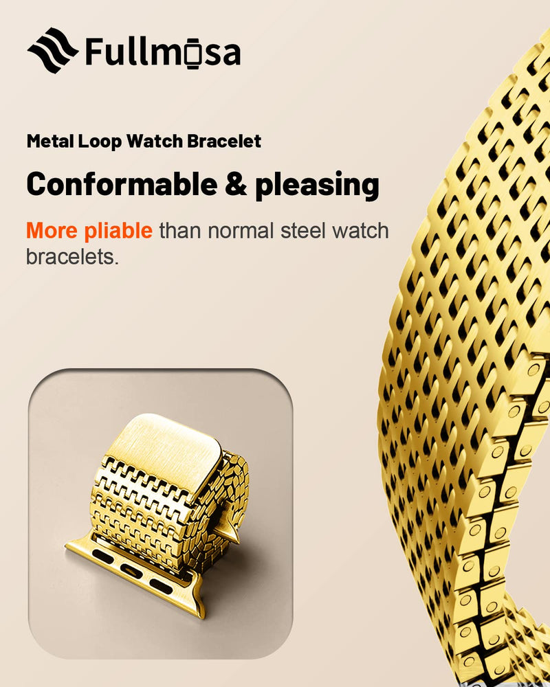 Fullmosa Compatible Metal Mesh Apple Watch Band 44mm/45mm/42mm Gold with Case & Compatible Stainless Steel Apple Watch Band with Case 44mm/45mm/42mm,Rose Gold