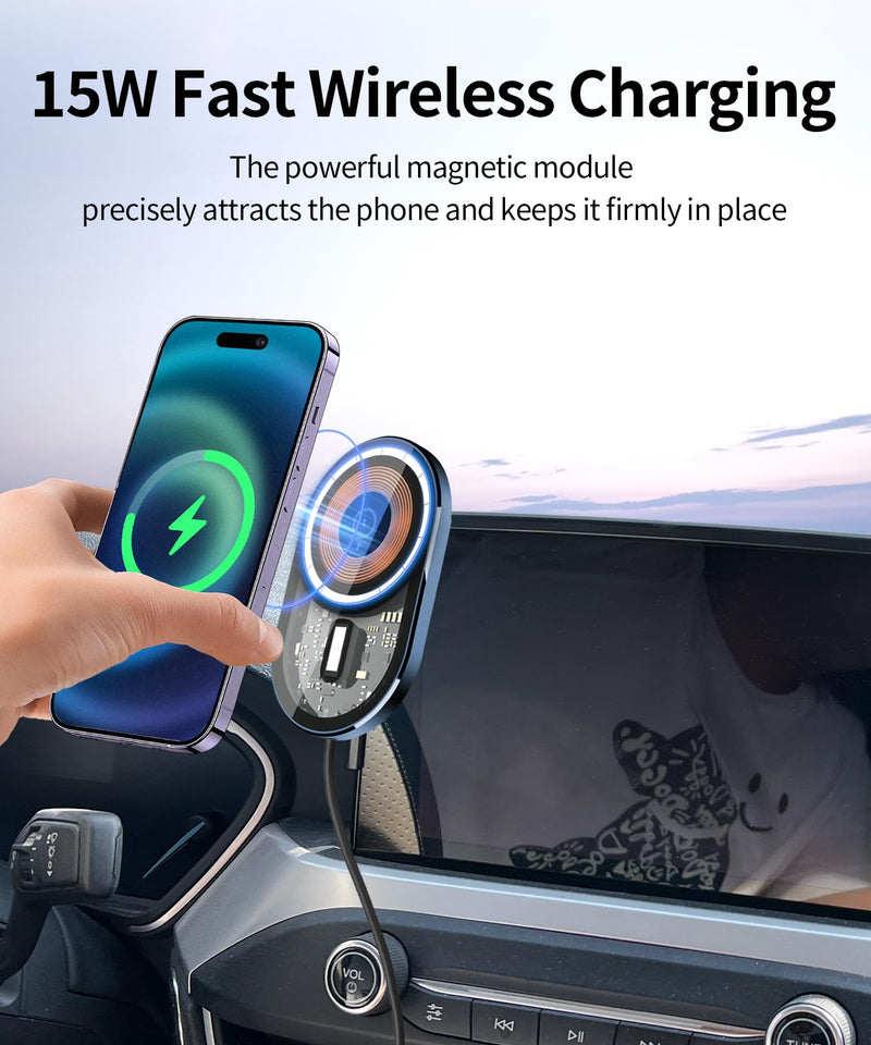 15W Wireless Charger Car Phone Holder for Ford Escape/Hybrid 2020-2026 | 8" Screen Magsafe Accessories Fast Charging Magnetic Cell Phone Holder Clip Compatible with iPhone Android, 3D Fit Bracket