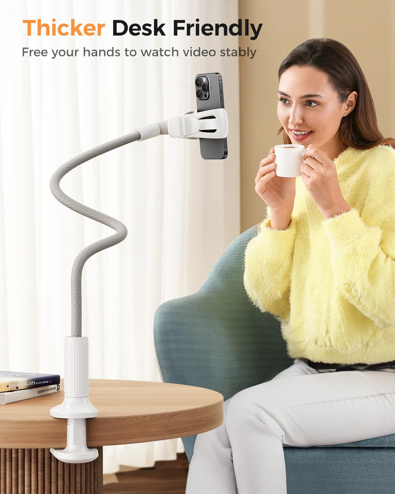 SAIJI Gooseneck Phone Stand for Bed, Lazy Bracket Cell Phone Holder Long Arm Clip Clamp Mount for Filming, Compatible with 4-7'' Mobile Cell Phone Stand Document Camera Nintendo Switch(Grey) 33.5 in Gray