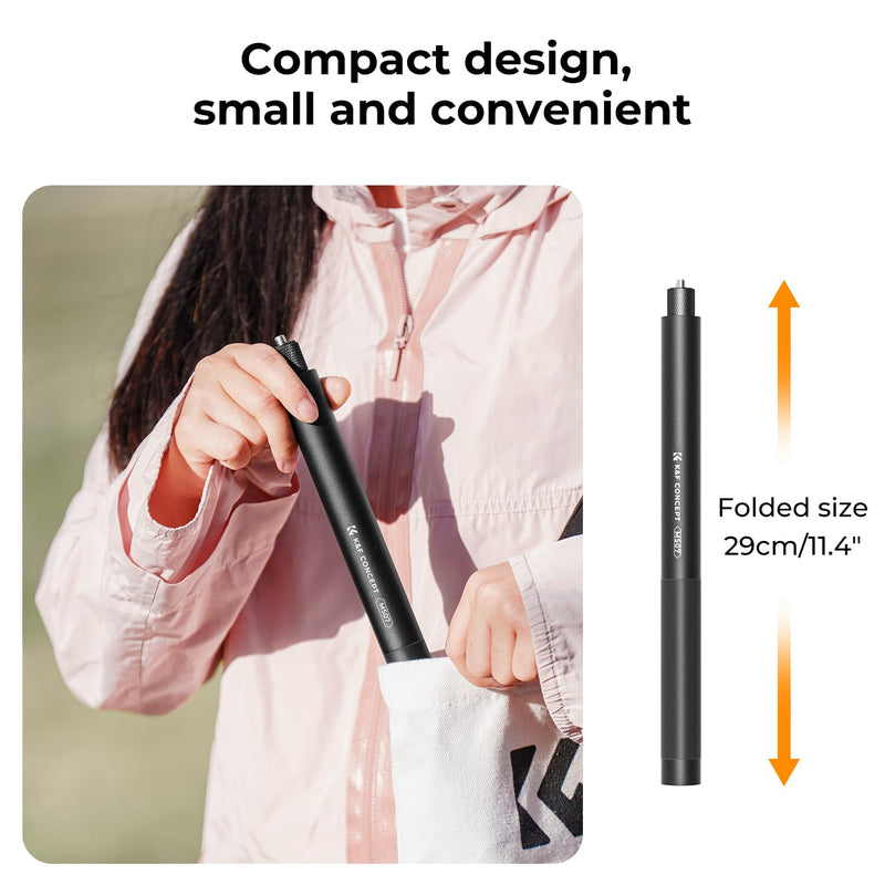 K&F Concept 60 inch Invisible Selfie Stick, Extension Pole compatiable with Insta360 Sports Camera, GoPro, DJI Action, 1/4" Extended Monopod Pole with GoPro Adapter