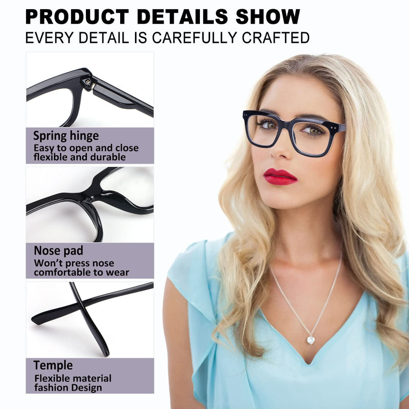 6 Pack Fashion Reading Glasses for Women Men Blue Light Blocking Oversized Square Readers with Spring Hinge 6 Pack Mix 1.5 x