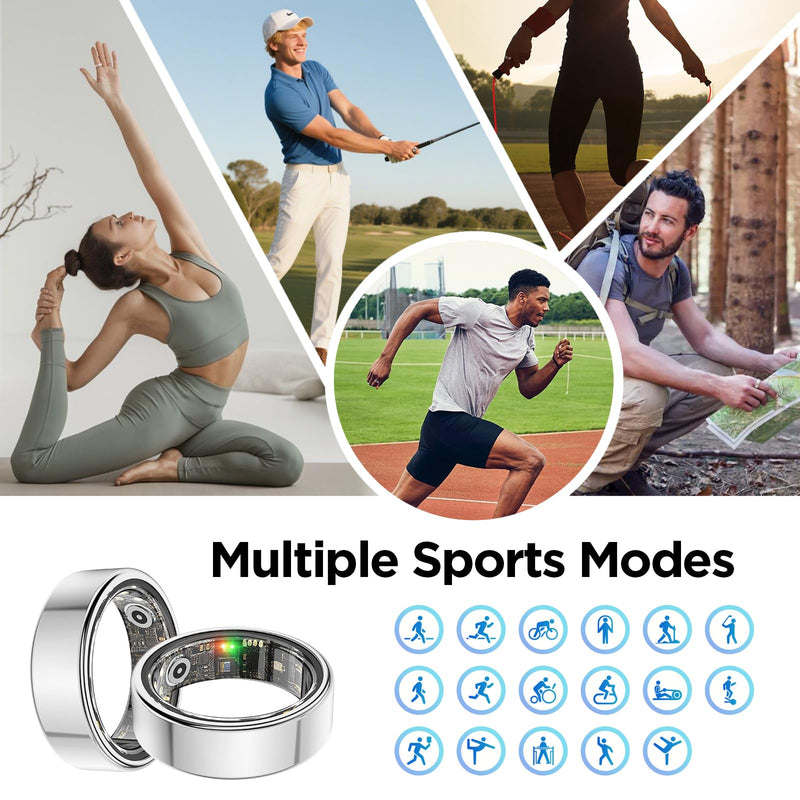 BENIO Gen2 Smart Ring for Women Men Sleep Health Fitness Tracker | 26 Upgr, 5ATM Waterproof, Step/Sleep/Blood Oxygen/Heart Rate Tracker, No Subscription, with iOS and Android Sliver 9#