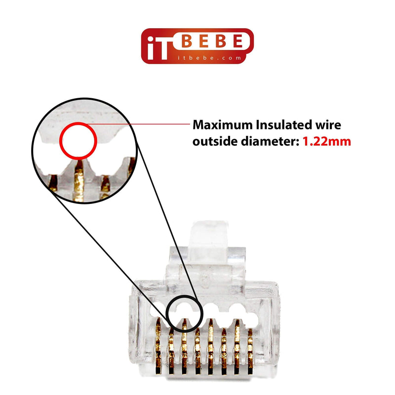 ITBEBE 300 Pieces RJ45 Cat6 cat6a Pass Through Connectors - Gold Plated Transparent Passthrough Ethernet Insert Crimp Connector UTP Network Plug for 23 AWG Cables Quantity 300
