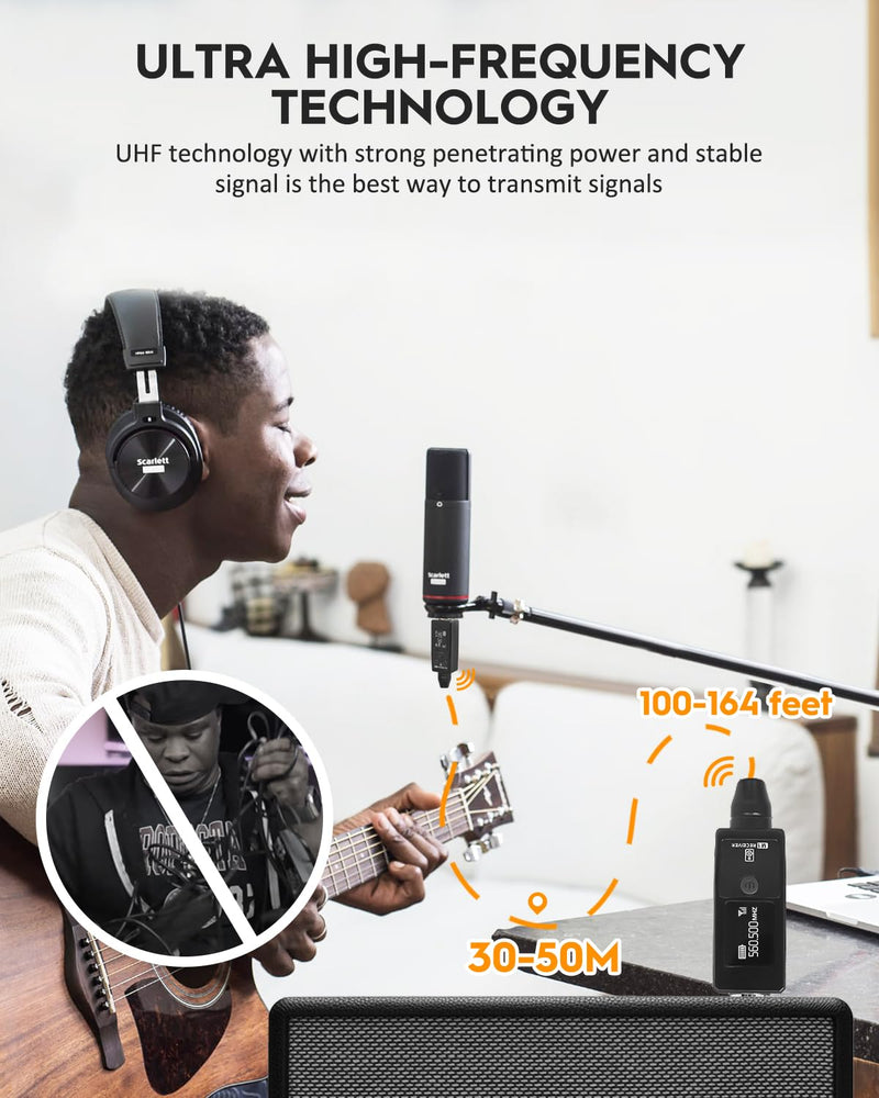 STRICH Wireless Microphone XLR Transmitter and Receiver, UHF Wireless Microphone System Plug-on, Wireless Mic Adapter with 48V Phantom Power for Dynamic Mic, Condenser Mic, Audio Mixer, PA System, M1