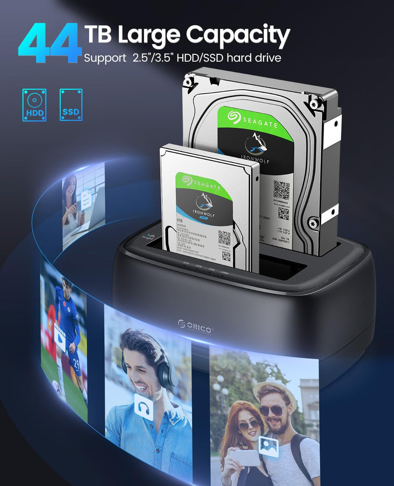 ORICO Dual Bay Hard Drive Docking Station Hard Drive Cloner | USB to SATA with Duplicator/Offline Clone Function External Hard Drive Dock for 2.5''/3.5'' HDD SSD Support UASP Plug&Play DD28U3-C