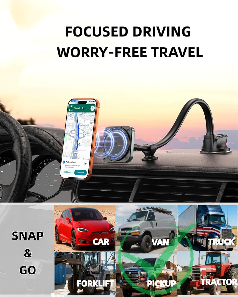 1Zero for Magsafe Car Phone Mount 14-Inch Gooseneck Long Arm Extension | Universal Windshield Dashboard Industrial-Strength Suction Cup Car Phone Holder with Strong Magnets (Upgraded for Magsafe) 2026 Upgraded for Magsafe