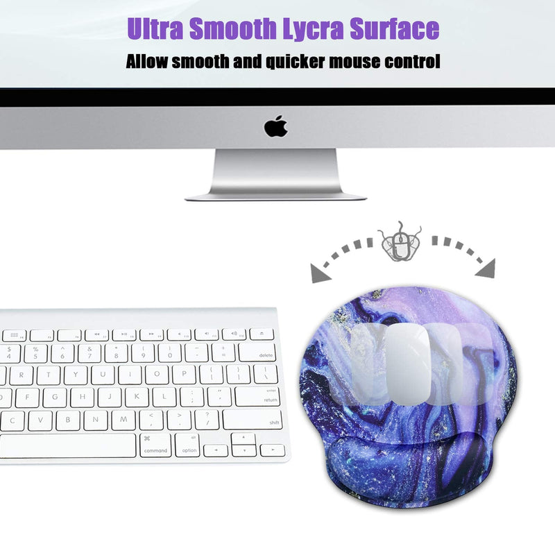Ergonomic Mouse Pad with Wrist Support,Dooke Cute Wrist Pad with Non-Slip Rubber Base for Computer, Laptop, Home Office Gaming, Working, Easy Typing & Pain Relief Marble Marble Purple