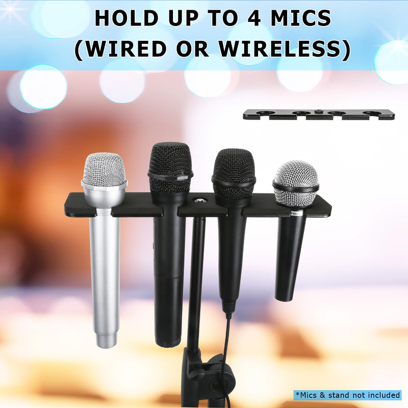 [AUSTRALIA] - Multi Mic Holder for Mic Stand, Multiple Microphone Organizer and Display for Wired and Wireless Mics, Hold Up to 4 Microphones, Aluminum, Black 