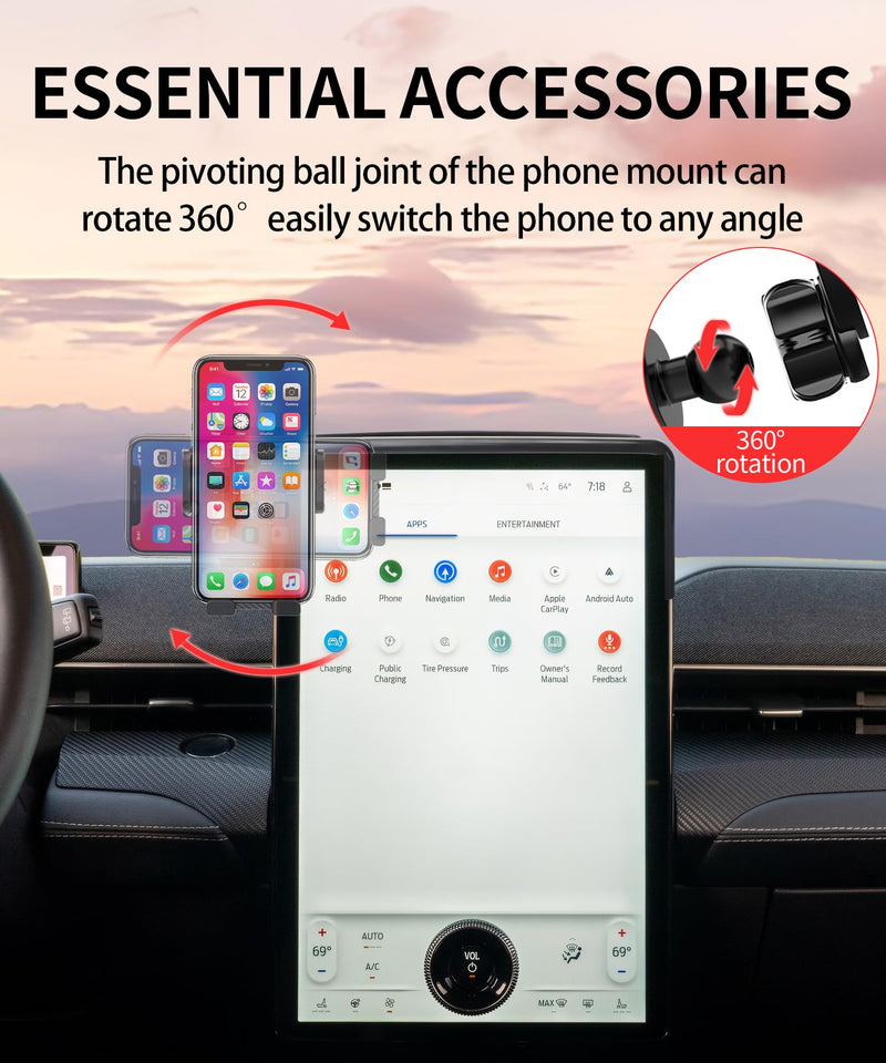 Car Phone Holder for 2021-2025 Ford Mustang Mach-E Accessories 15.5 Inch Screen Fixed Clip Adjustable 360 Degree Rotation Cell Phone Mount Hands Free Clamp Cradle