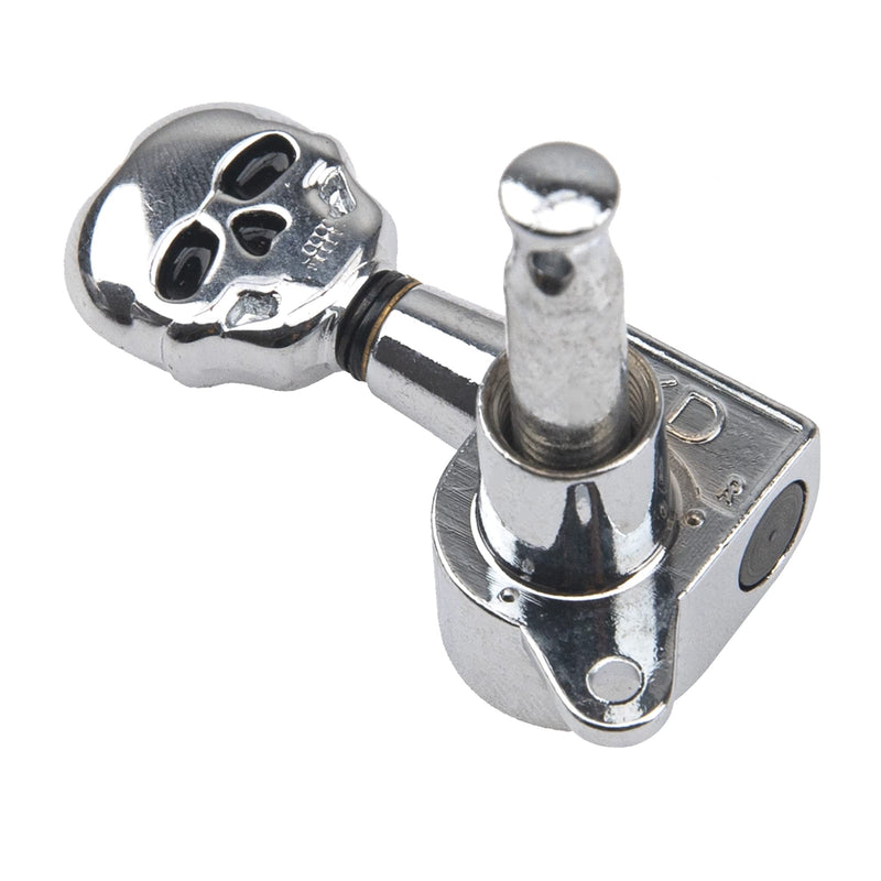 6Pcs Yootones 3L3R Skull Guitar Sealed-gear Tuning Pegs Machine Head Knobs Machine Head Tuners Compatible with Electric Guitar Acoustic Guitar Parts (Silver)