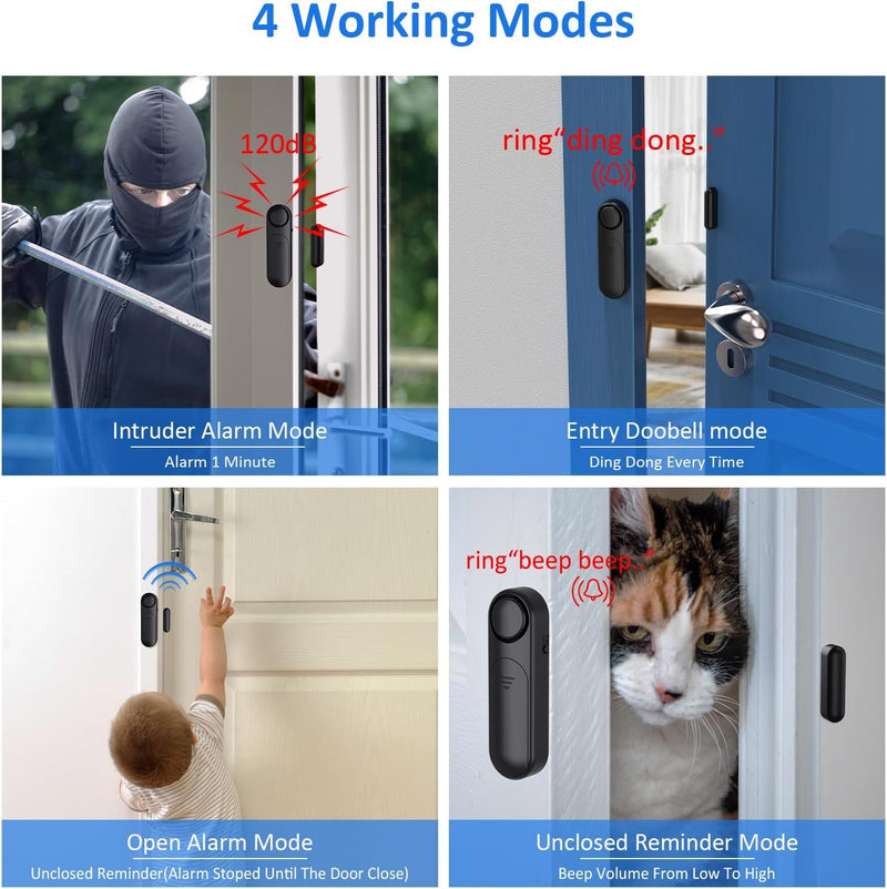 [AUSTRALIA] - 5-Pack Window Alarms for Home Security, 120dB Door and Window Open Sensor Chime for Kid Safety, Pool Safety, Sliding Door, DIY Protection, Easy Installation,Ideal for Home,Garage,Apartment,Black 