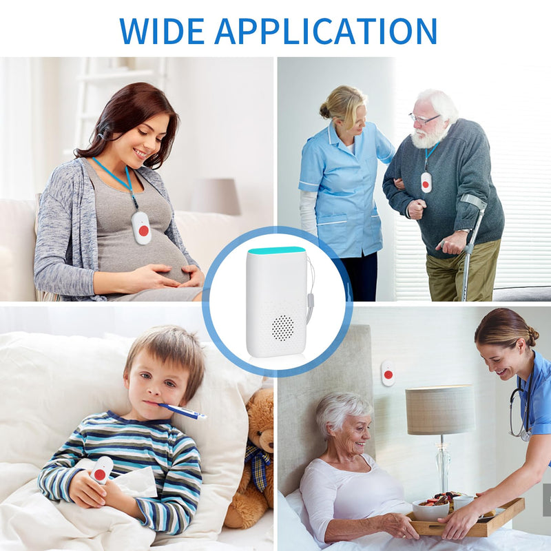Wireless Caregiver Pager Nurse Alert System SOS Call Button Vibration Pager Nurse Calling Alert System with 58 Melodies 4 Adjust Volume Levels for Patients Seniors Elderly Monitoring at Home ] 1 Receiver 1 Call Button