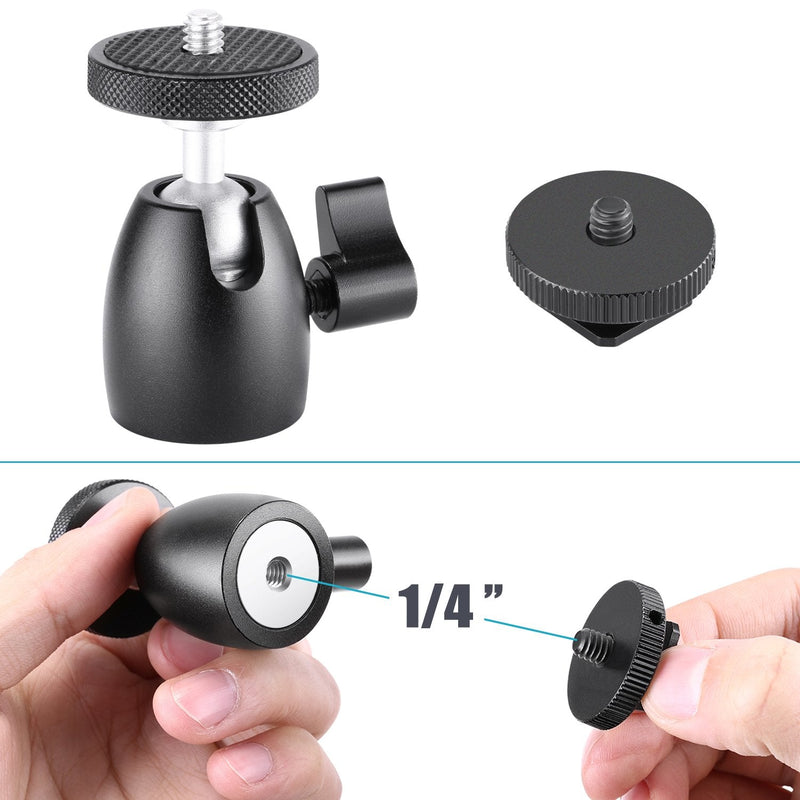 [AUSTRALIA] - Neewer Mini Tripod Ball Head Mount, 1/4 inch Screw with Phone holder, Lock and Hot Shoe Mount Adapter Compatible with Compact DSLR Camera, LED Light,Ring Light,Load Up to 4.4 pounds/2 kilograms 