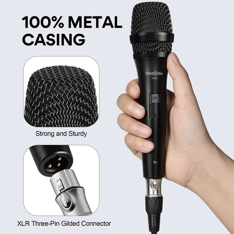 OneOdio ON55 Wired Microphone for Singing - Mic Clips, Metal Female, ON/Off Switch, 16.4ft XLR Cable - Condenser Dynamic Mic for Karaoke Machine, AMP, Speaker, Parties Gold