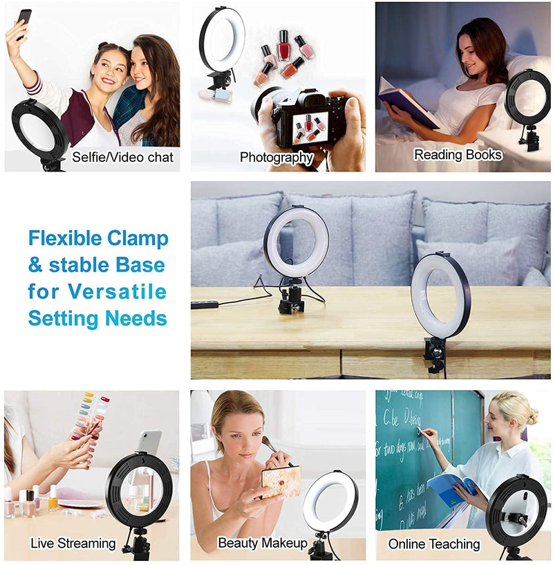 [AUSTRALIA] - Ring Light for Computer, Video Conference Kit, 6" Ring Light with Clamp Mount & 10 Brightness Level，Desktop Light for Remote Meeting, YouTube, Selfie, Makeup, Live Streaming,Business Video Call 