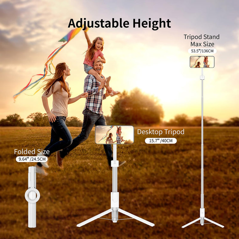 Magnetic Selfie Stick Tripod with Remote,54" Phone Tripod Compatible with MagSafe,Fit for iPhone 12/13/14/15 Series,Magsafe Case and Other Phones with Metal Ring Dark White