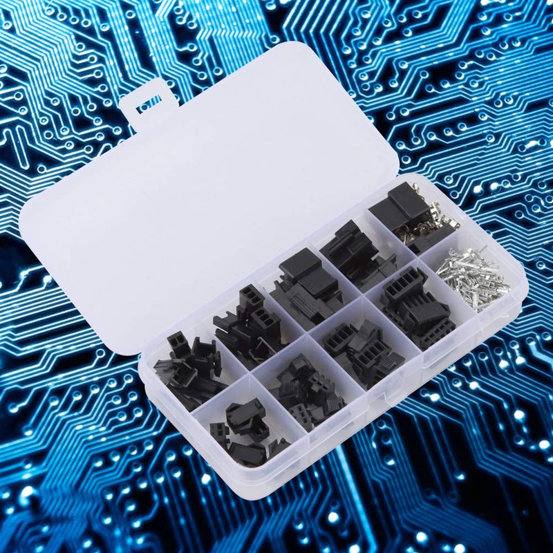 200pcs Sm Connectors, JST-SM Connector Kit Molex Pin Connectors 2.54 2/3/4/5-Pin Male Female Wire Bridge Pin Header Housing Set, black