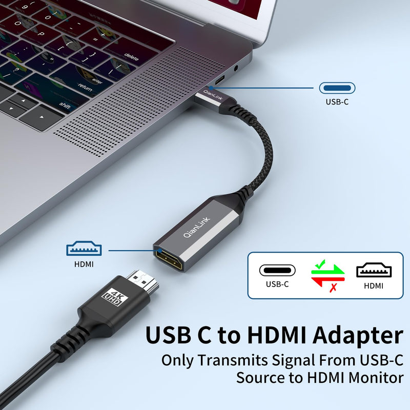 QianLink USB Type C to HDMI Adapter, USB C to HDMI 4K Cable [Thunderbolt 3/4] for MacBook Pro/Air 2023, iPhone 15 Pro Max, Dell XPS, Pixelbook, Surface, IPad Pro, iMac, XPS 17, Galaxy S23 and More