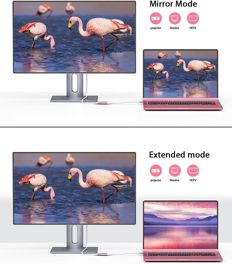 QGeeM USB C to HDMI Adapter 4K Cable, USB Type-C to HDMI Adapter [Thunderbolt 3/4] for Laptop MacBook Pro/Air, iPhone15 Pro max, Dell XPS, HP.Pixelbook, Thinkpad,Surface,etc.-Pink-2Packs Pink-2 PCS