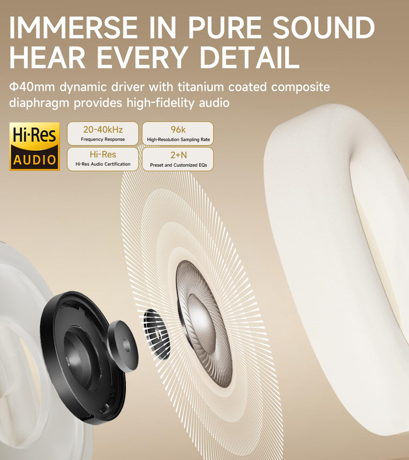 Atom Max Hybrid ANC Headphones, Hi-Res Audio, 45H Playtime, White Ivory