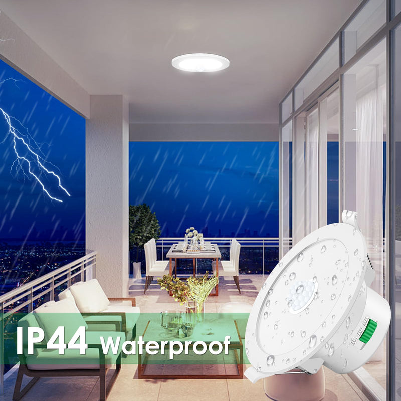 ALUSSO LED Recessed Spotlight, 230 V with PIR Motion Sensor, Flush-Mounted LED Spotlights, 12 W, IP44, Warm White, Neutral White, Cool White, Recessed Lights, Ceiling Spotlights, Pack of 2 12 W White - Diameter 113 Mm, Hole Size 90-100 Mm 2 Pack